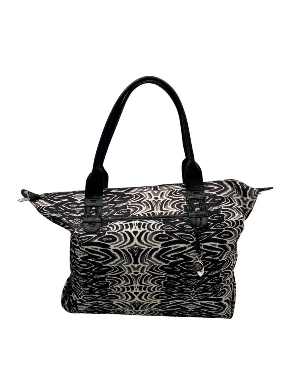 Stella And Dot Black And Cream Fabric Travel Tote Bag